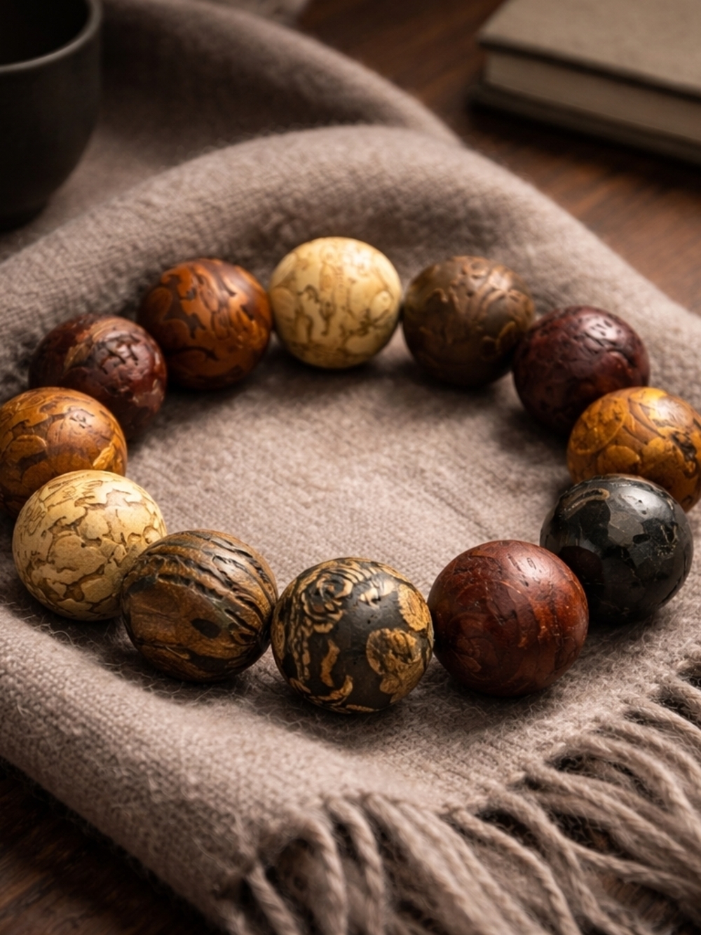 Handmade Natural Wood Beads Bracelet - Earth Tone Beads